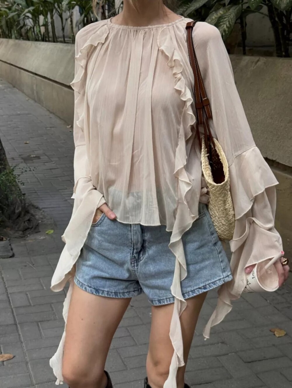 Ruffled Flare Sleeve Blouse - Picture 2 of 10